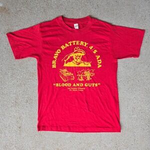 VTG Four Seasons Bravo Battery T-Shirt 4/5 ADA Red Mens Large Blood And Guts USA